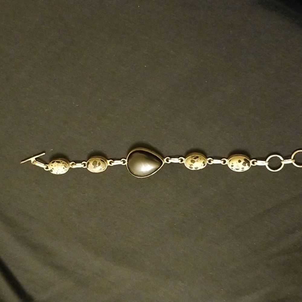 Sterling silver onyx/ dalmatian jasper bracelet
